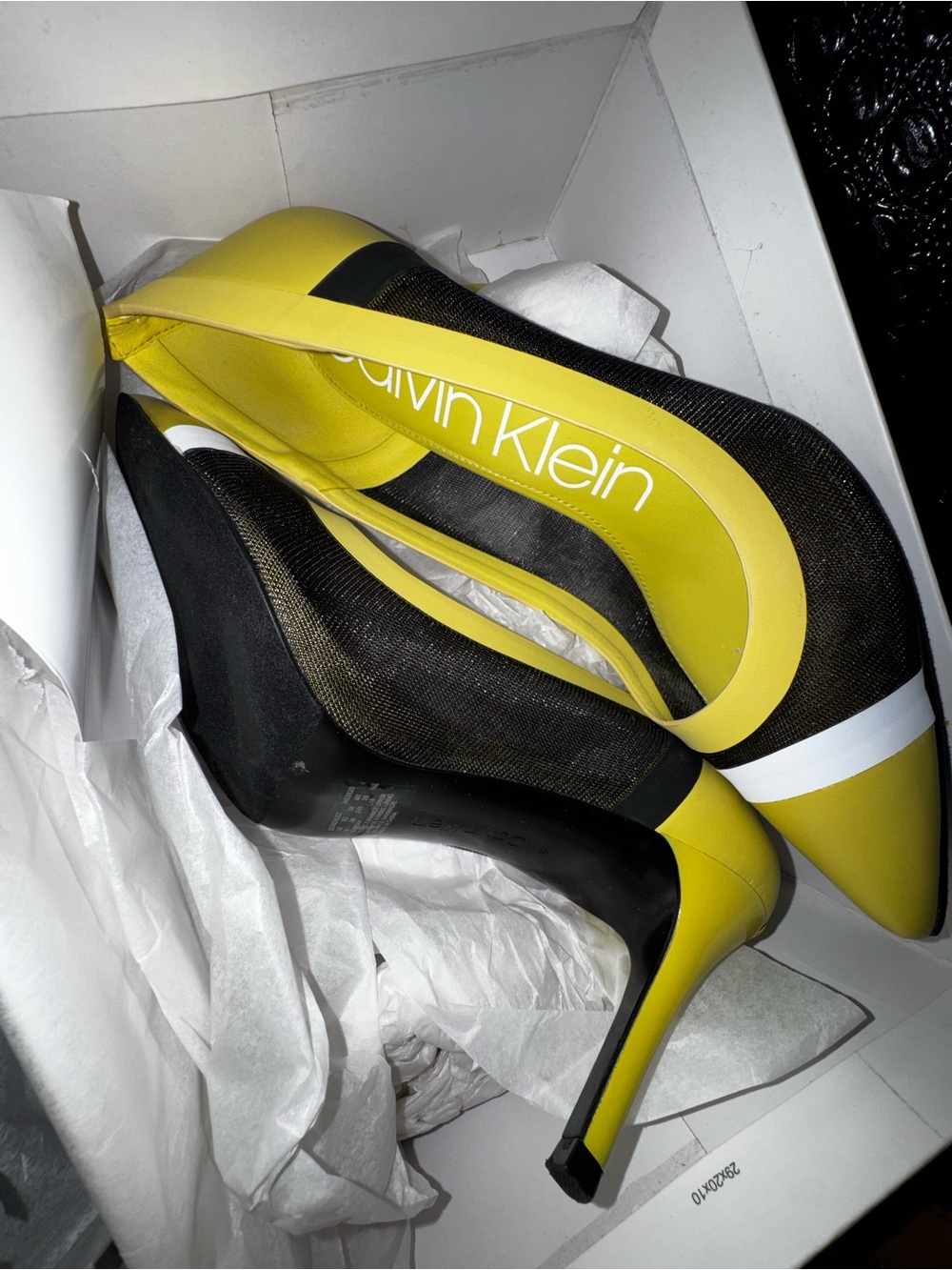 Calvin Klein Yellow, Black and White Pointed Toe Stilettos